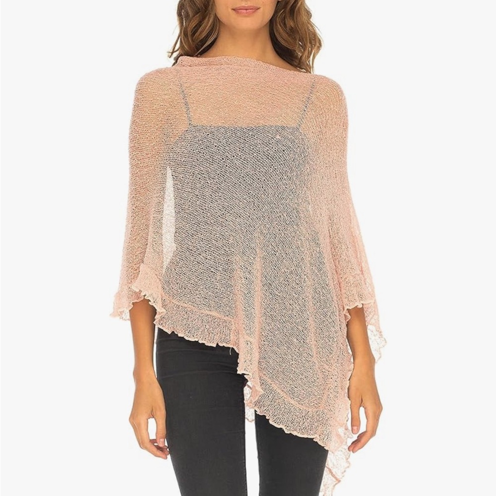 Women's Sheer Pink Poncho Throw Over